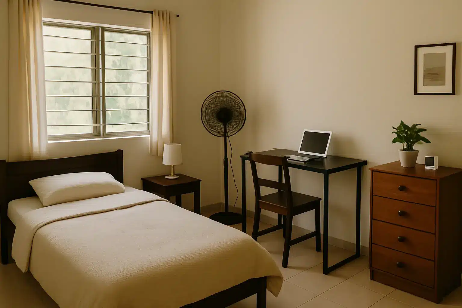 neat bedroom setup with survival hacks for those living alone